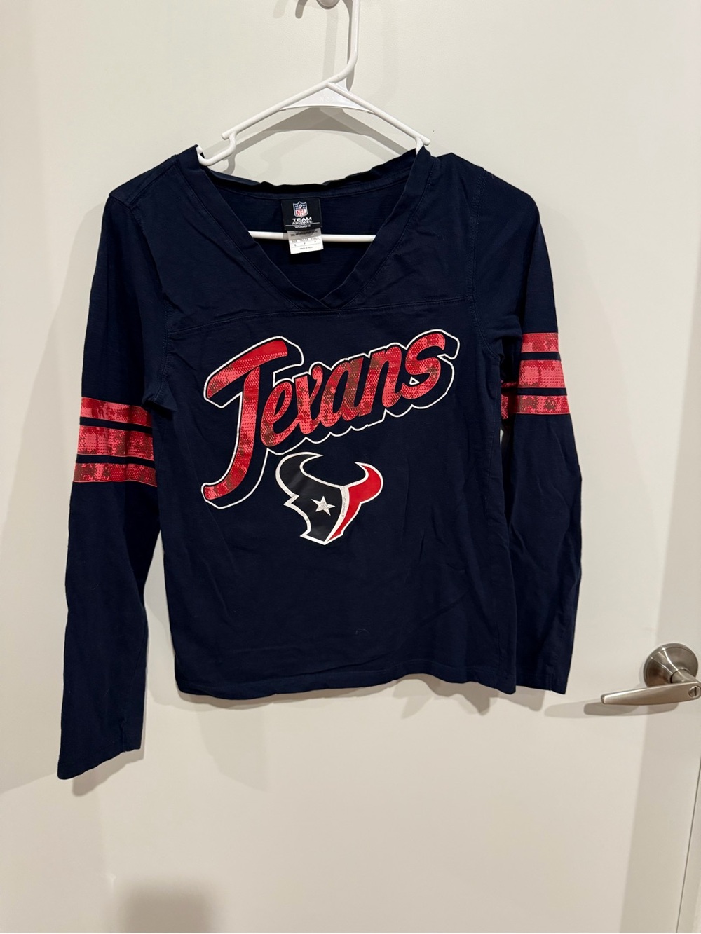 NFL Women's Navy Tee with White and Red Logo